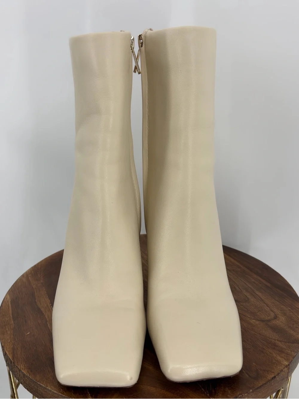 Sam Edelman Anika Cream Leather Square Toe Heeled Ankle Boots 7.5
